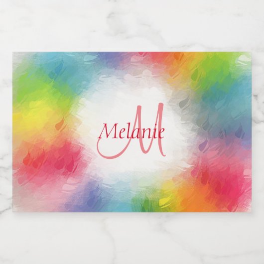 Monogrammed Sjabloon Abstract Kleurrijk Modern Sparkling Wijnetiket (Enkel label)