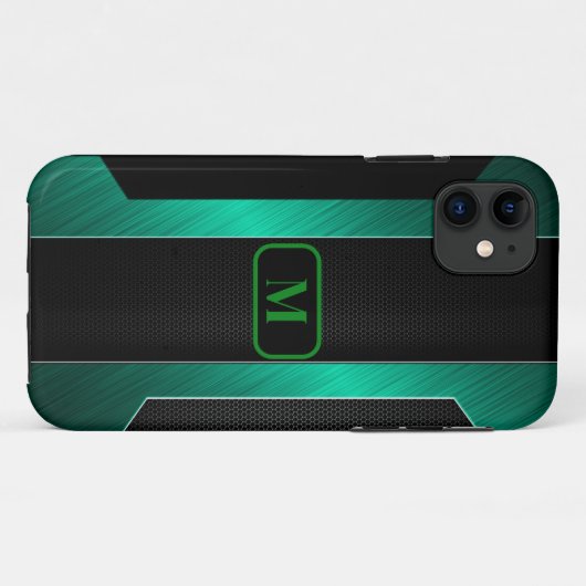Monogrammed Sleek Green Metal Case-Mate iPhone Case (Achterkant (horizontaal))
