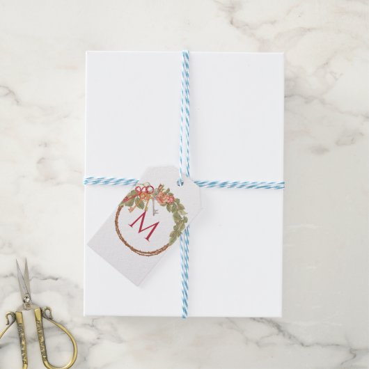 Monogrammed Sleutel & Krans Cadeaulabel (Met Touw)