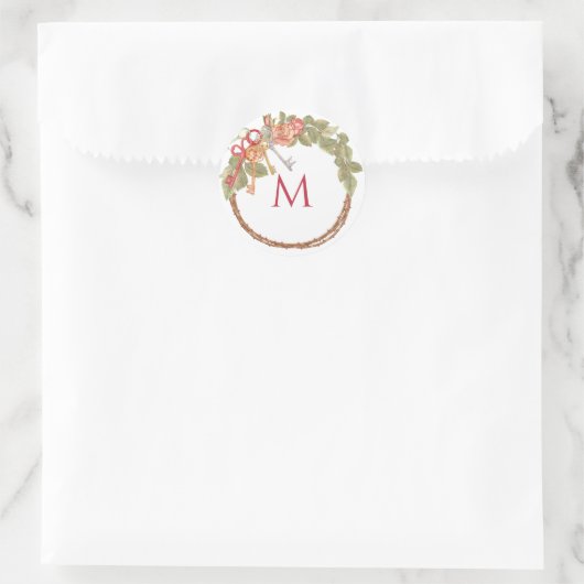Monogrammed Sleutel & Krans Ronde Sticker (Tas)