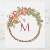 Monogrammed Sleutel & Krans Wijn Etiket (Enkel label)