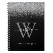 Monogrammed Sliver Black Glitter Elegant Script Notitieboek (Voorkant)