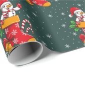 Monogrammed Snowman Candy Cane Patroon Kerstmis Cadeaupapier (Rol Hoek)