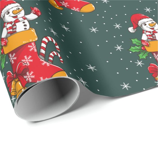 Monogrammed Snowman Candy Cane Patroon Kerstmis Cadeaupapier (Rol Hoek)