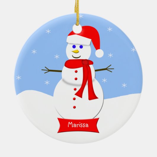 Monogrammed Snowman Kerstversiering Keramisch Ornament (Achterkant)