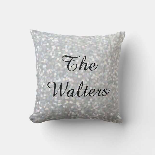 Monogrammed Sparkly Silver Pillow Kussen (Voorkant)