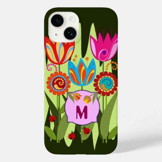 Monogrammed Spring met tulpen Case-Mate iPhone Case (Achterkant)