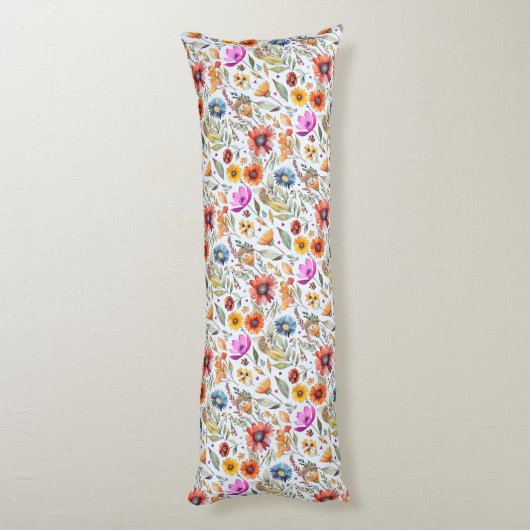 Monogrammed Spring Wildflower & Schattige Hedgehog Lichaamskussen (Achterkant (Verticaal))