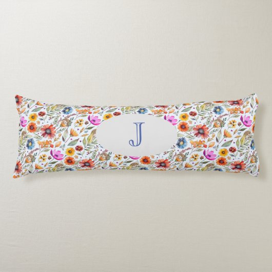 Monogrammed Spring Wildflower & Schattige Hedgehog Lichaamskussen (Voorkant)