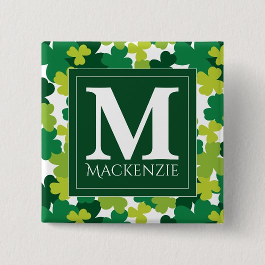 Monogrammed St. Patrick's Day Shamrocks Vierkante Button 5,1 Cm (Voorkant)