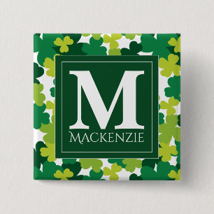 Monogrammed St. Patrick's Day Shamrocks Vierkante Button 5,1 Cm