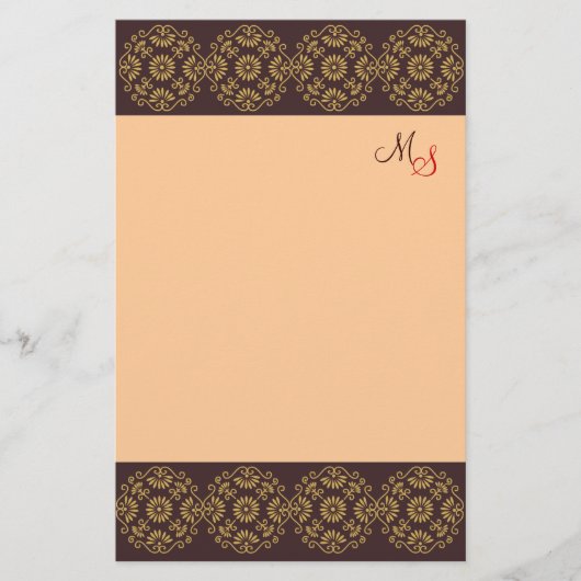 Monogrammed Stationery Gold op bruin Briefpapier (Voorkant)