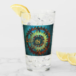 Monogrammed Steampunk Verdigris Rusty Cogwheels Glas