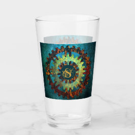 Monogrammed Steampunk Verdigris Rusty Cogwheels Glas