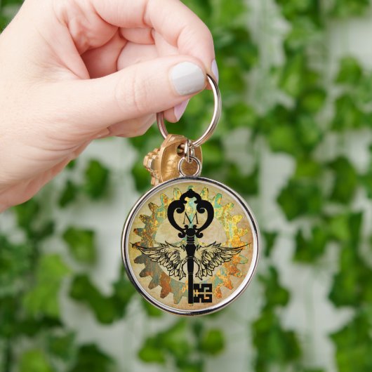 Monogrammed Steampunk Winged Key Rusty Cograd Sleutelhanger (Hand)