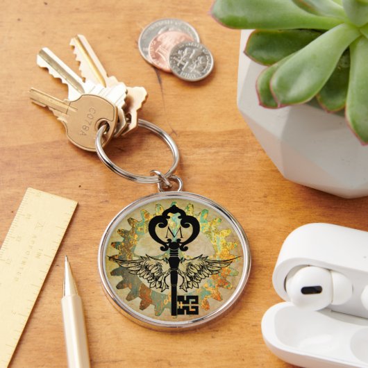 Monogrammed Steampunk Winged Key Rusty Cograd Sleutelhanger (Bureau)