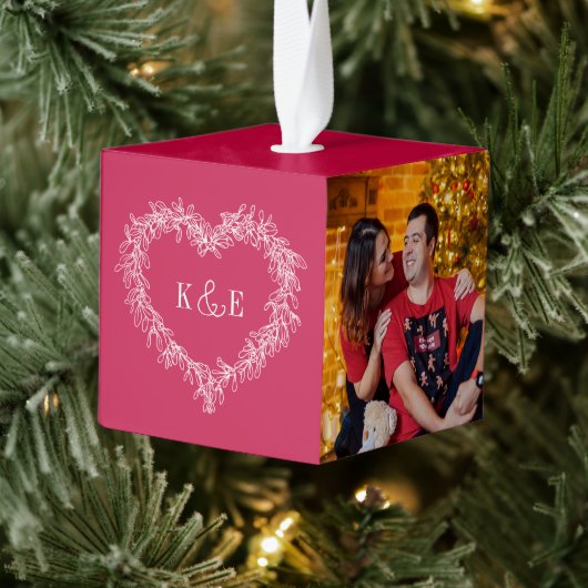 Monogrammed stellen rode mistletoe hartfoto decoratie (Boom)