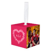 Monogrammed stellen rode mistletoe hartfoto decoratie (Voorkant hoekig)