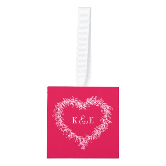 Monogrammed stellen rode mistletoe hartfoto decoratie (Voorkant)