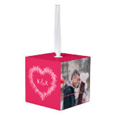 Monogrammed stellen rode mistletoe hartfoto decoratie (Achter hoekig)