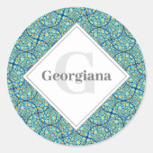 Monogrammed Sterrennacht op Zee Doodle Art Deco Ronde Sticker (Voorkant)