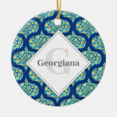 Monogrammed Sterrennacht op Zee Doodle Ogee Keramisch Ornament (Voorkant)