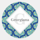 Monogrammed Sterrennacht op Zee Doodle Ogee Ronde Sticker (Voorkant)