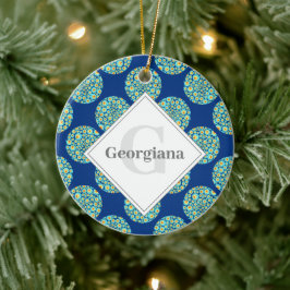Monogrammed Sterrennacht op Zee Doodle Polka Dots Keramisch Ornament