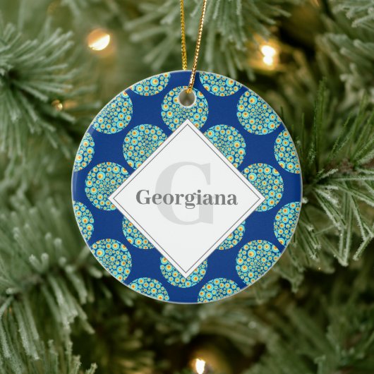 Monogrammed Sterrennacht op Zee Doodle Polka Dots Keramisch Ornament (Boom)