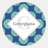 Monogrammed Sterrennacht op Zee Doodle Polka Dots Ronde Sticker (Voorkant)