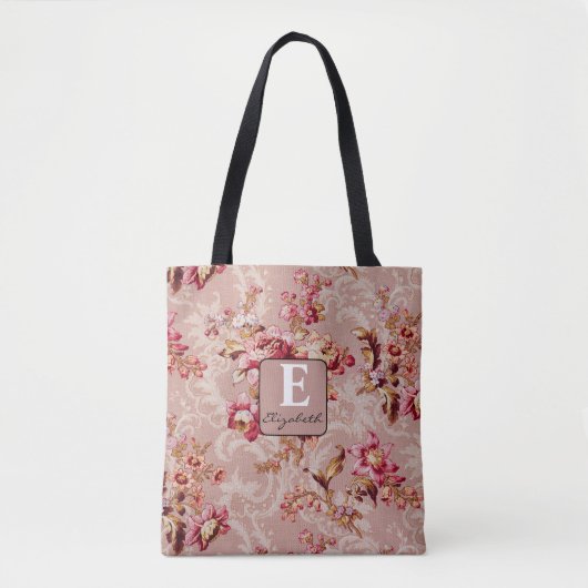 Monogrammed stijlvol Initiaal Floral Tote Bag (Voorkant)