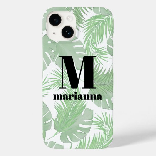 Monogrammed Stijlvol Initiaal Trendy Palm Leaves Case-Mate iPhone Case (Achterkant)