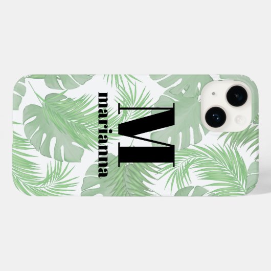 Monogrammed Stijlvol Initiaal Trendy Palm Leaves Case-Mate iPhone Case (Achterkant (horizontaal))