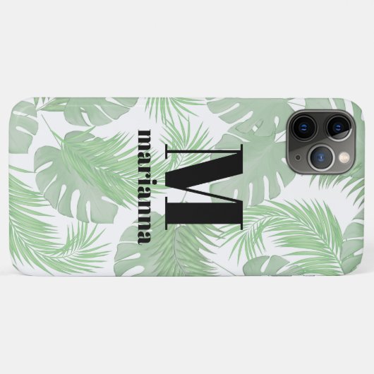 Monogrammed Stijlvol Initiaal Trendy Palm Leaves Case-Mate iPhone Case (Achterkant (horizontaal))