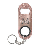 Monogrammed Stijlvolle Roos Gouden Glitter Druppel Mini Flessenopener (Voorkant)