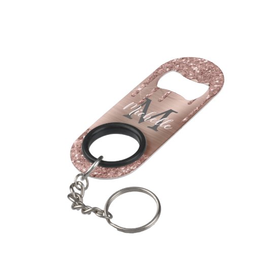 Monogrammed Stijlvolle Roos Gouden Glitter Druppel Mini Flessenopener (Achterkant Gekanteld)