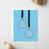 Monogrammed Stirrup Irons Blue Equestrian Notitiekaartje (Voorkant / Achterkant in situ)