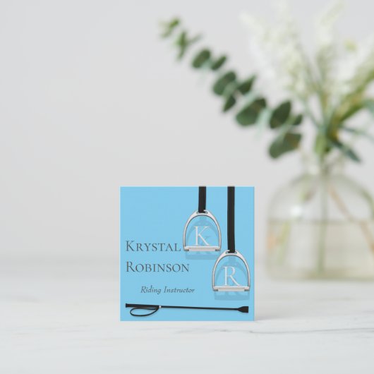 Monogrammed Stirrup Irons Blue Equestrian Square S Vierkante Visitekaartje (Staand voorkant)