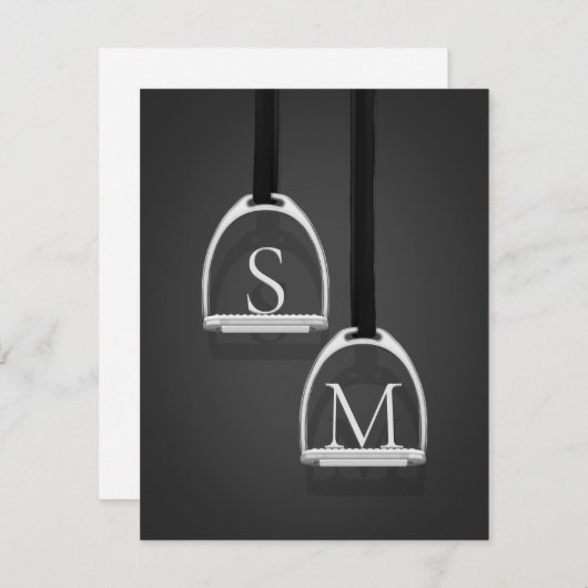 Monogrammed Stirrup Irons Dark Gray Equestrian Notitiekaartje (Voorkant / Achterkant)
