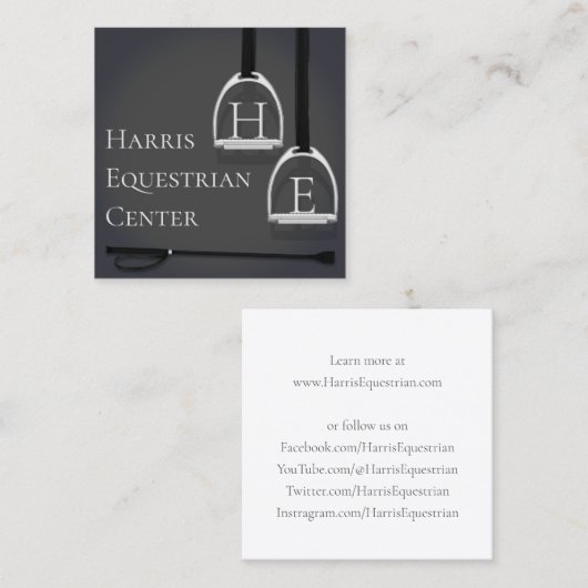 Monogrammed Stirrup Irons Dark Gray Equestrian Vierkante Visitekaartje (Voorkant / Achterkant)
