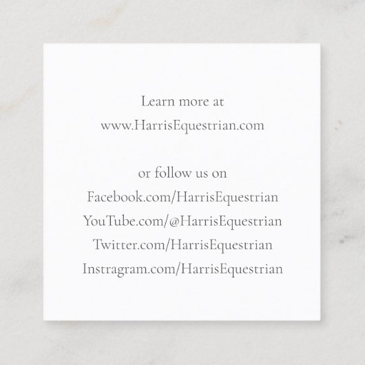 Monogrammed Stirrup Irons Dark Gray Equestrian Vierkante Visitekaartje (Achterkant)