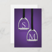 Monogrammed Stirrup Irons Dark Paarse Equestrian Bedankkaart (Voorkant / Achterkant)