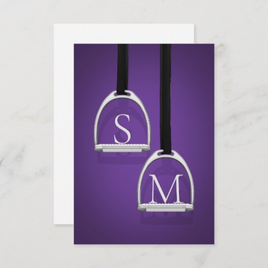Monogrammed Stirrup Irons Dark Paarse Equestrian Bedankkaart (Voorkant / Achterkant)