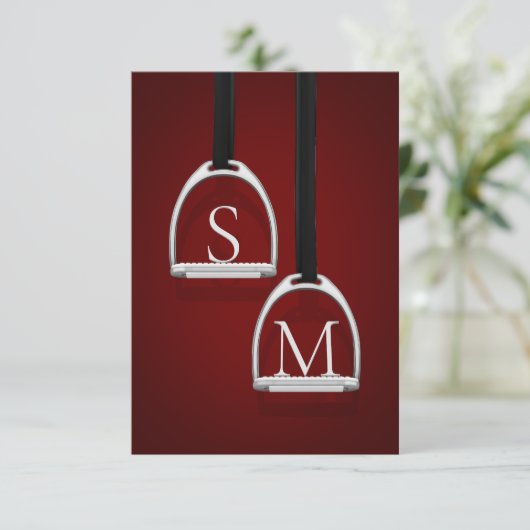 Monogrammed Stirrup Irons Dark Red Equestrian Bedankkaart (Staand voorkant)