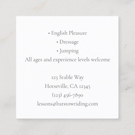 Monogrammed Stirrup Irons Dark Red Equestrian Vierkante Visitekaartje (Achterkant)