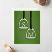 Monogrammed Stirrup Irons Grass Green Equestrian Notitiekaartje (Voorkant / Achterkant in situ)