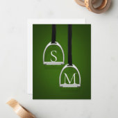 Monogrammed Stirrup Irons Hunter Green Equestrian Notitiekaartje (Voorkant / Achterkant in situ)