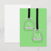 Monogrammed Stirrup Irons Lime Green Equestrian Bedankkaart (Voorkant / Achterkant)
