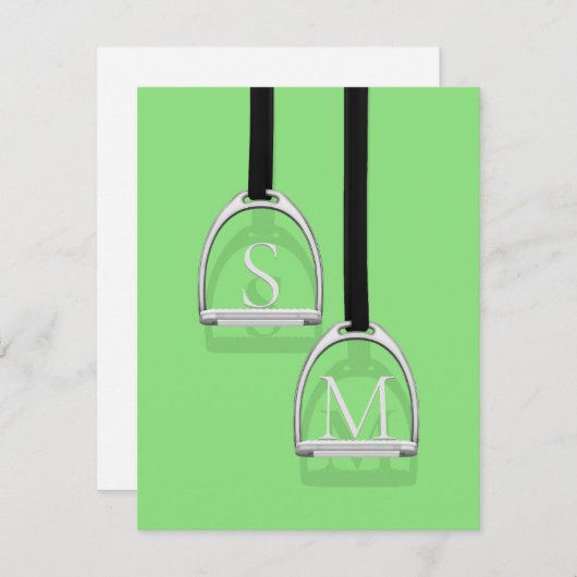Monogrammed Stirrup Irons Lime Green Equestrian Notitiekaartje (Voorkant / Achterkant)