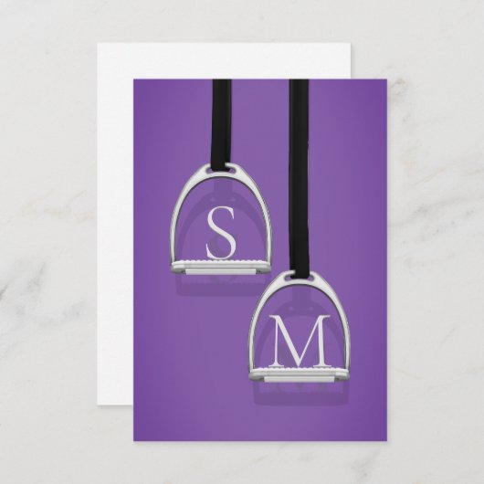 Monogrammed Stirrup Irons Paarse Equestrian Bedankkaart (Voorkant / Achterkant)
